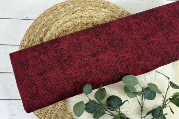 Reststück 35cm French Terry Stoff - Jeans Optik rubinrot meliert - Öko-Tex 100