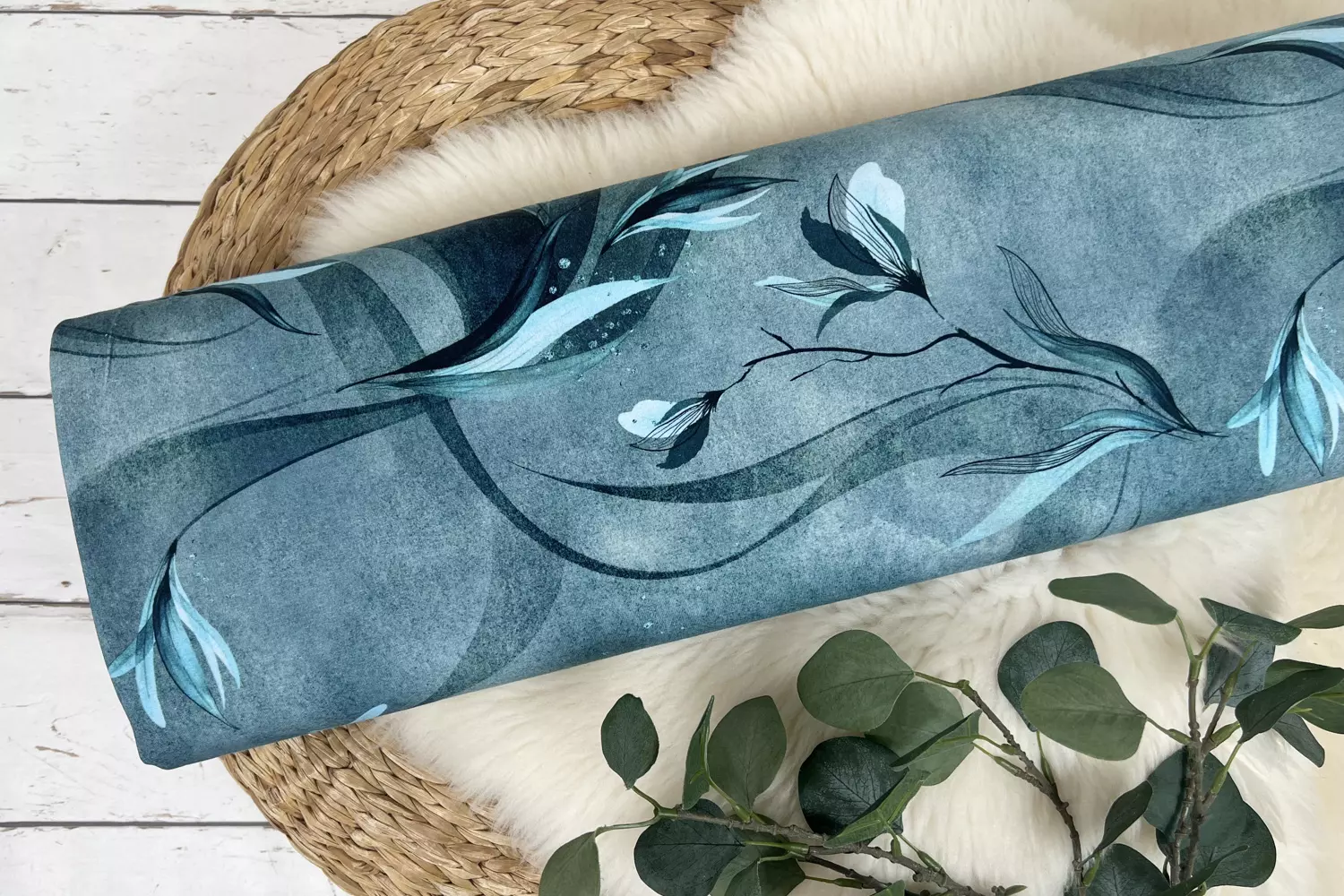 Reststück 40cm Jersey Stoff - großes Blumenmuster in mint, petrol - Öko Tex 100 – Bild 2