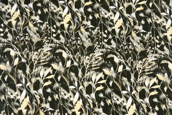Viskose Twill Stoff mit Gräser Pflanzen Muster in dunkeloliv, beige