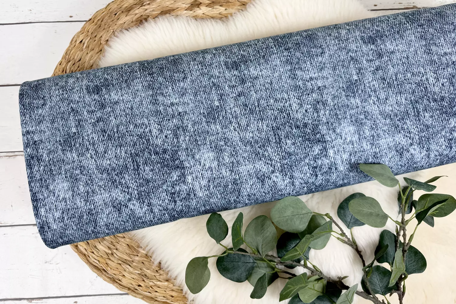 Reststück 25cm French Terry Stoff - Jeans Optik graublau meliert - Öko-Tex 100