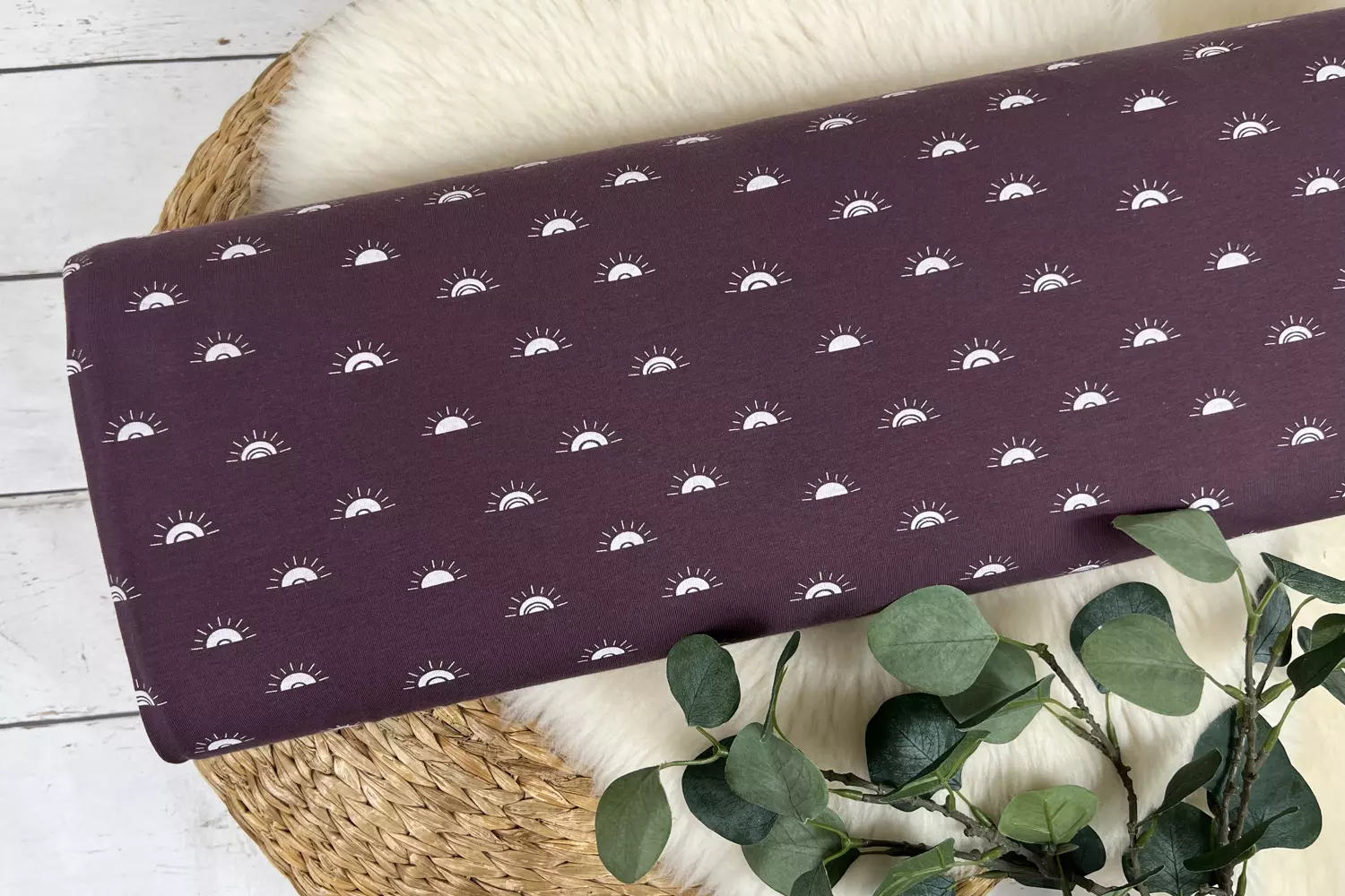 Jersey Stoff - Sonne Sonnenschein in dunkelmauve - Öko-Tex-100 – Bild 2