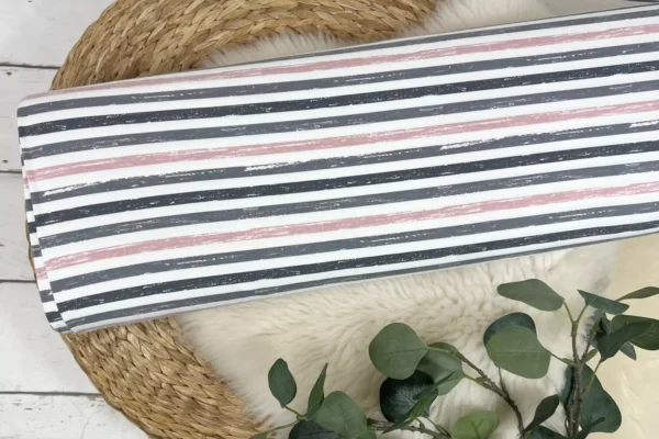 Baumwolljersey mit grau, altrosa, ecru gestreiften vintage Streifen