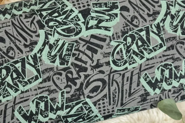 Sweat Stoff angeraut - Graffiti Comic Muster in grau – Öko-Tex 100