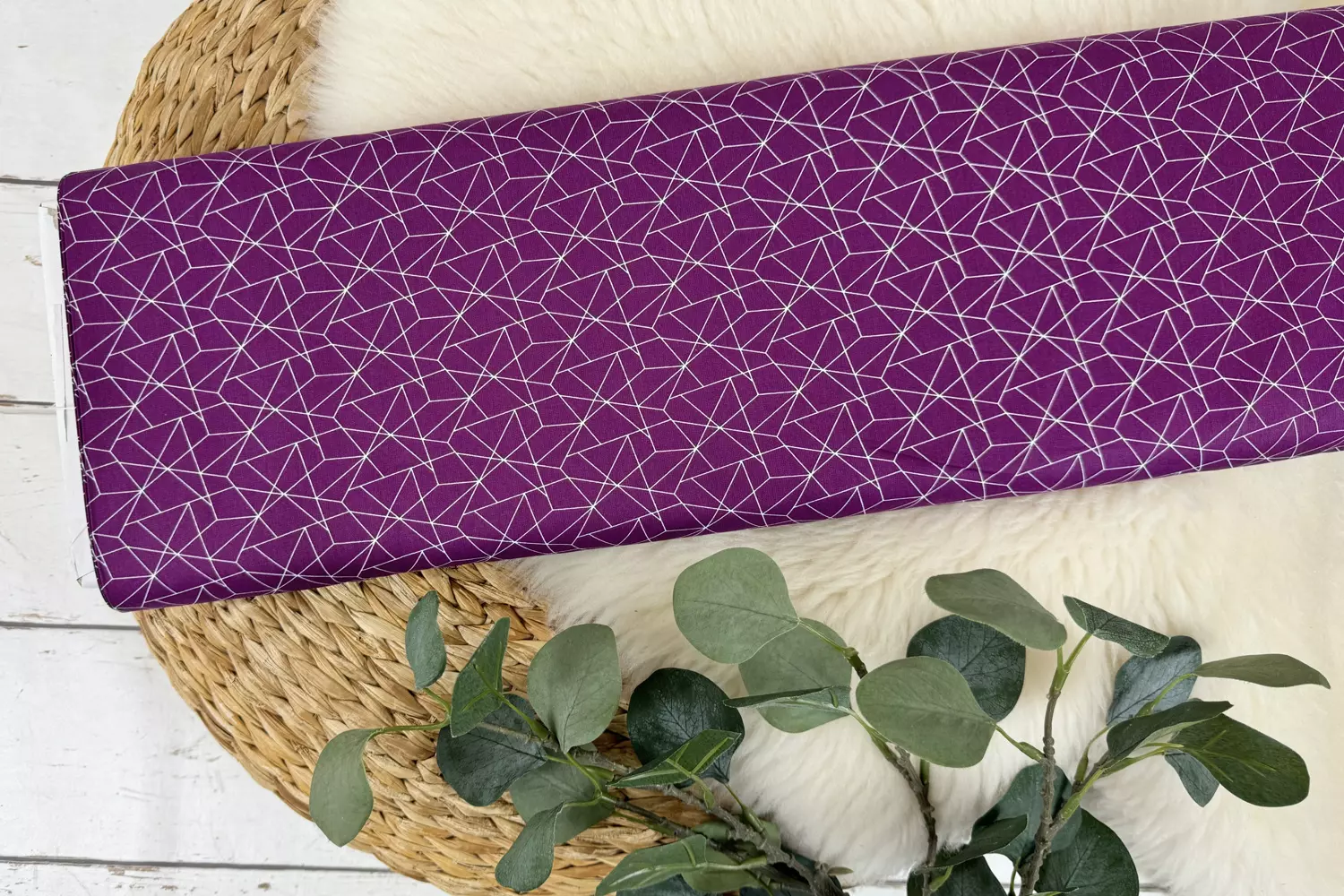 Baumwollstoff Popeline – geometrisches Muster in hell jeansblau und violett - Öko-Tex 100 – Bild 5