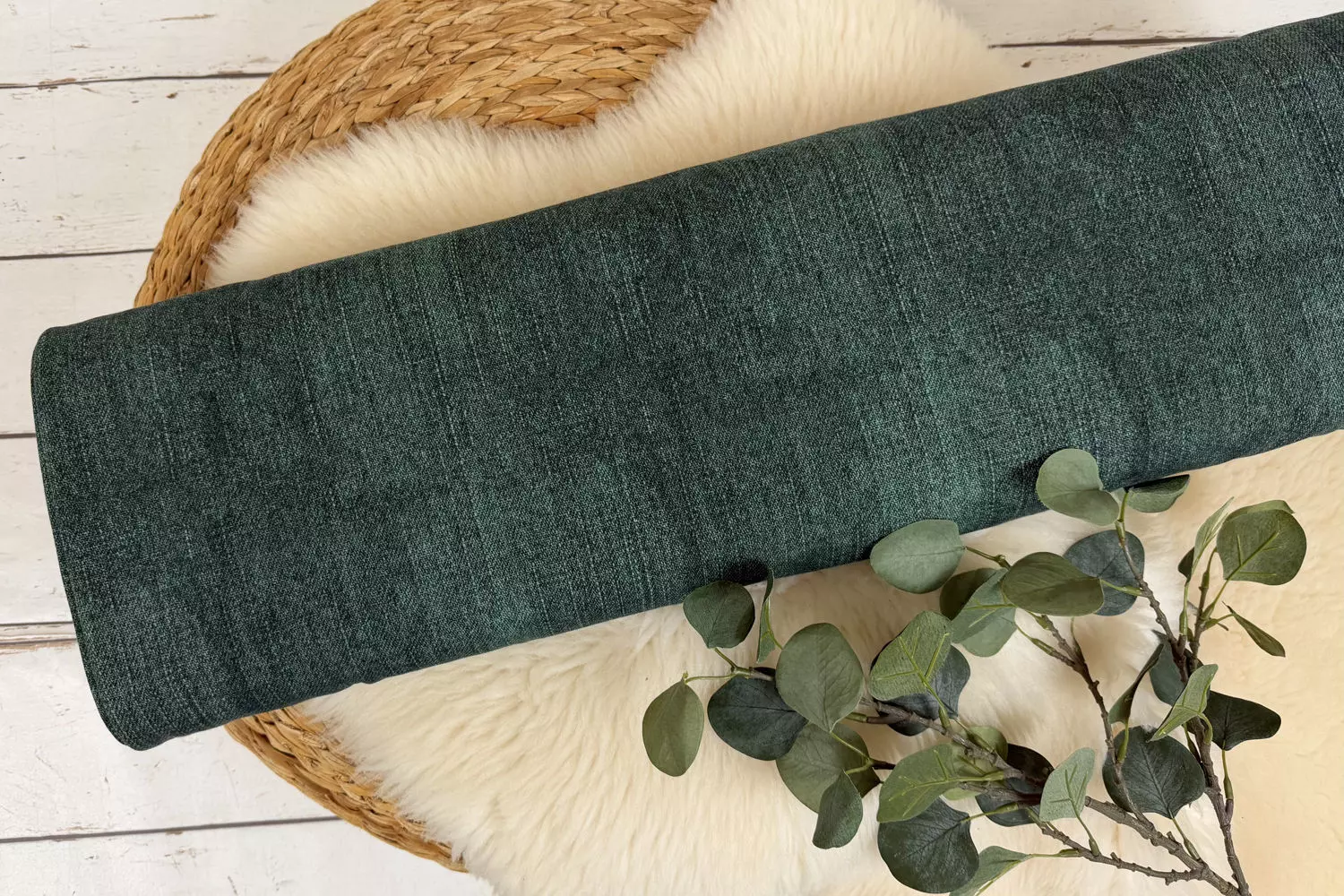 elastischer French Terry Stoff mit Jeansoptik in dunkelmint meliert