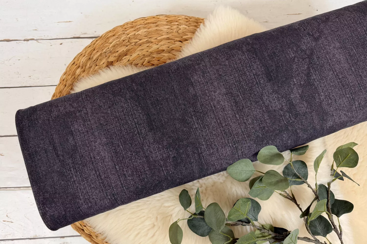 elastischer French Terry Stoff mit Jeansoptik in aubergine meliert