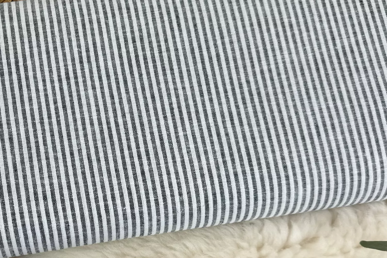 Leinen Baumwoll Stoff - Streifen Muster in anthrazit, beige, kiwi, mint, flieder, jeansblau - Öko-Tex-100 – Bild 3
