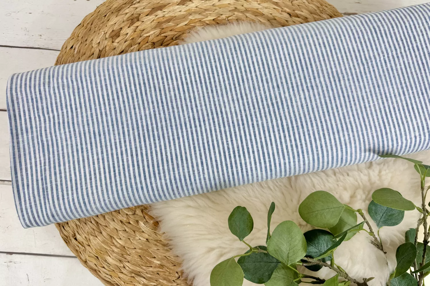 Leinen Baumwoll Stoff - Streifen Muster in anthrazit, beige, kiwi, mint, flieder, jeansblau - Öko-Tex-100 – Bild 4