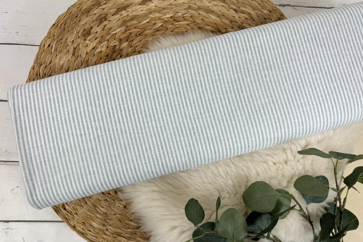 Leinen Baumwoll Stoff - Streifen Muster in anthrazit, beige, kiwi, mint, flieder, jeansblau - Öko-Tex-100 – Bild 8