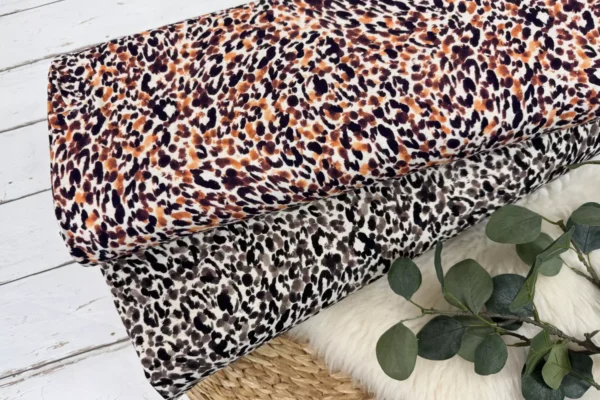 Leinen Jersey Stoff elastisch - Animalprint Leopardenmuster taupe und rost