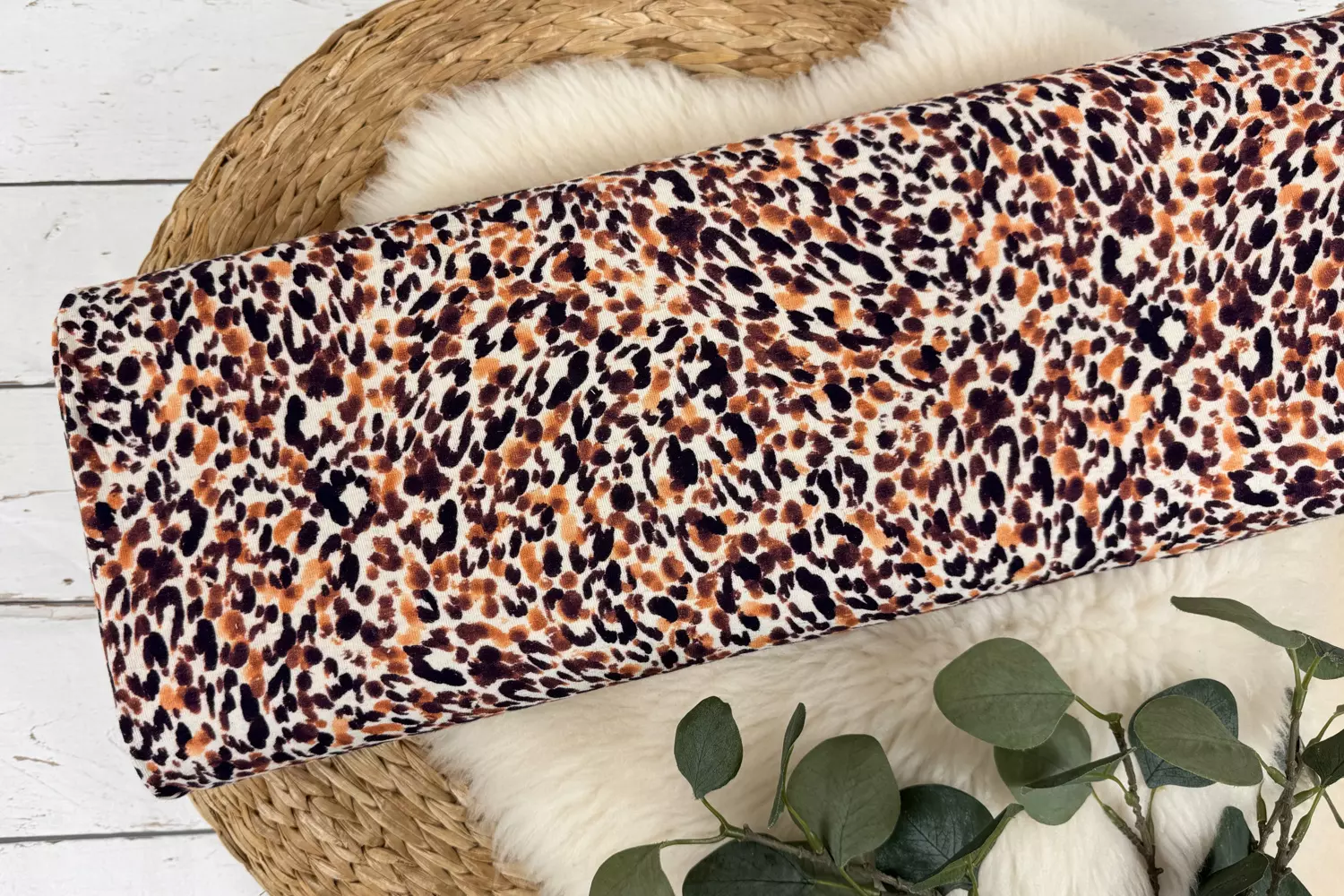 Leinen Jersey Stoff elastisch - Animalprint Leopardenmuster taupe und rost – Bild 4