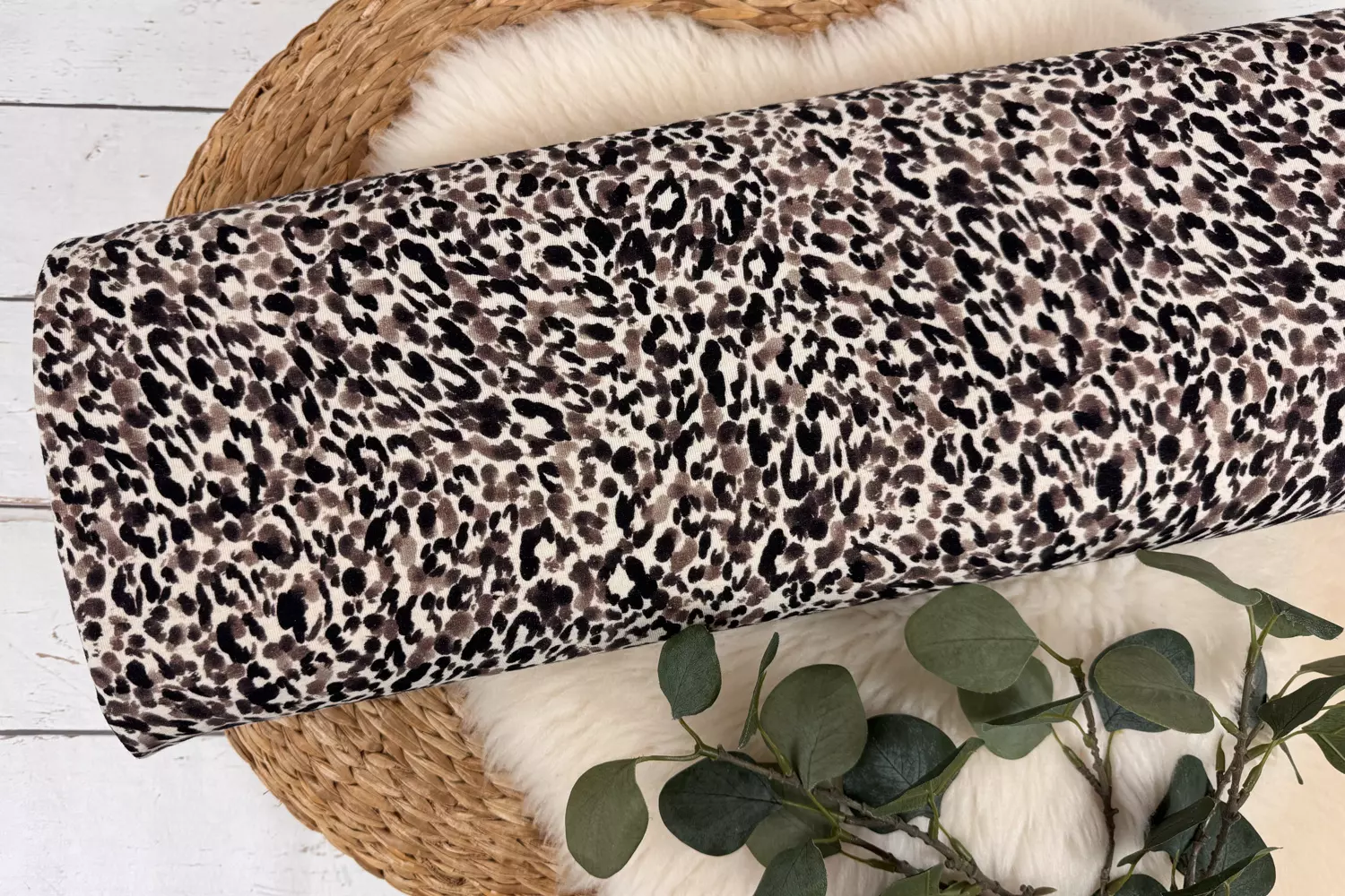 Leinen Jersey Stoff elastisch - Animalprint Leopardenmuster taupe und rost – Bild 7