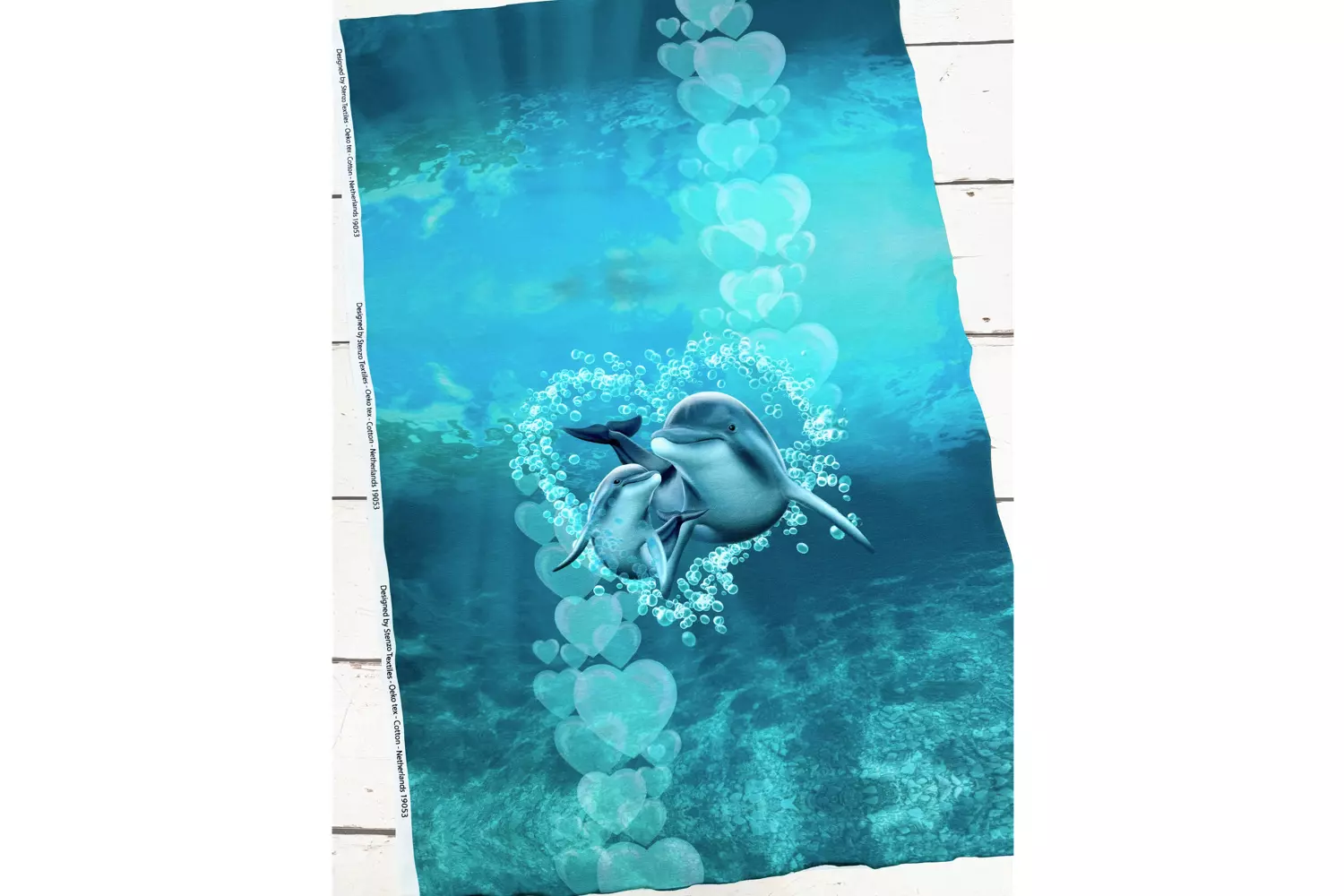 Panel Jersey Stoff - Delfine Unterwasserwelt petrol, türkis 47cm x 75cm - Öko-Tex 100 – Bild 2