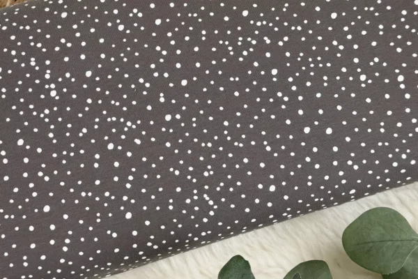 Jersey Stoff mini Punkte Konfetti dunkel cappuccino, weiß - Öko-Tex-100