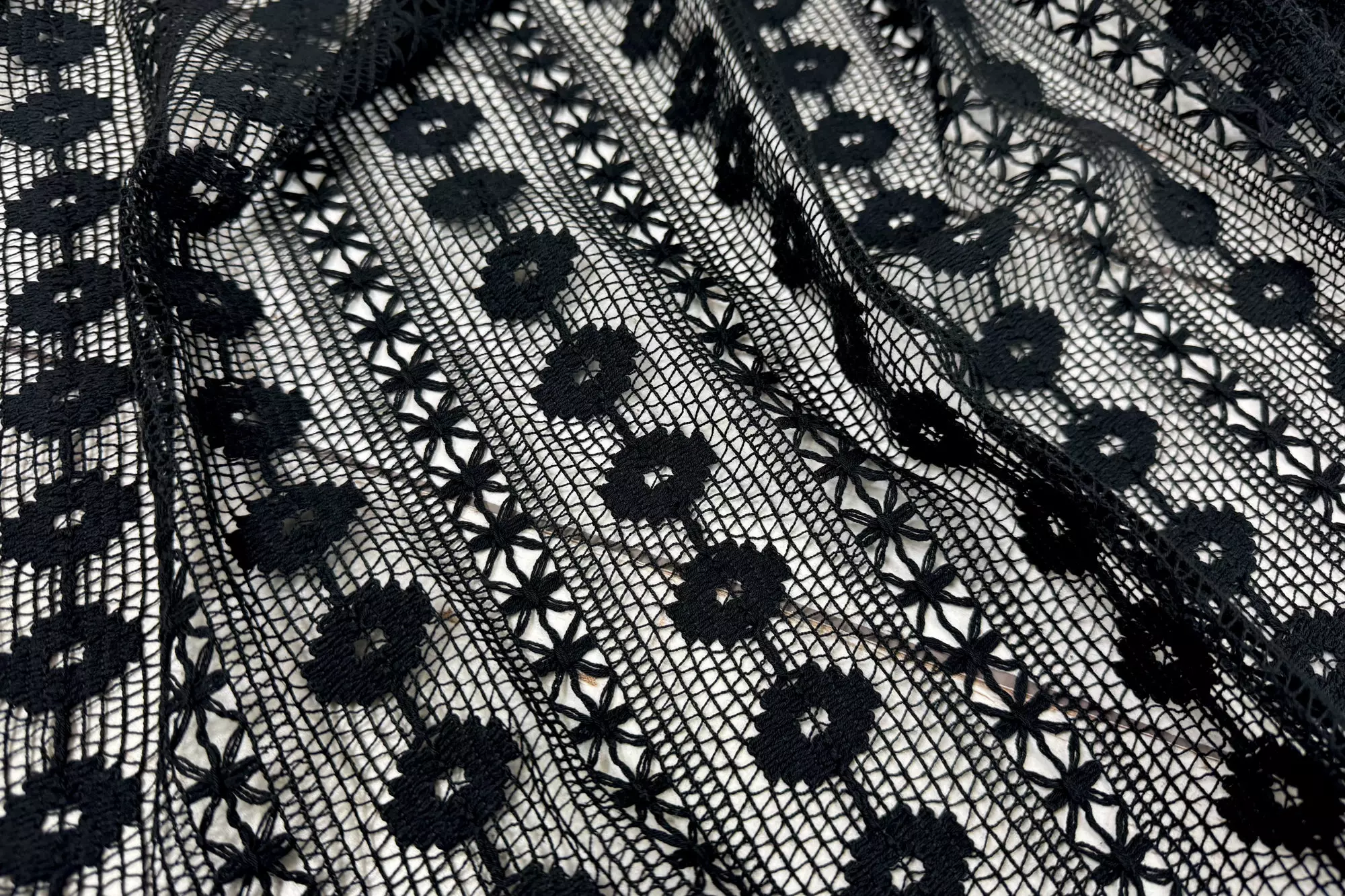 Baumwollstoff mit Blüten Spitze in schwarz und weiß - Öko Tex 100 – Bild 5