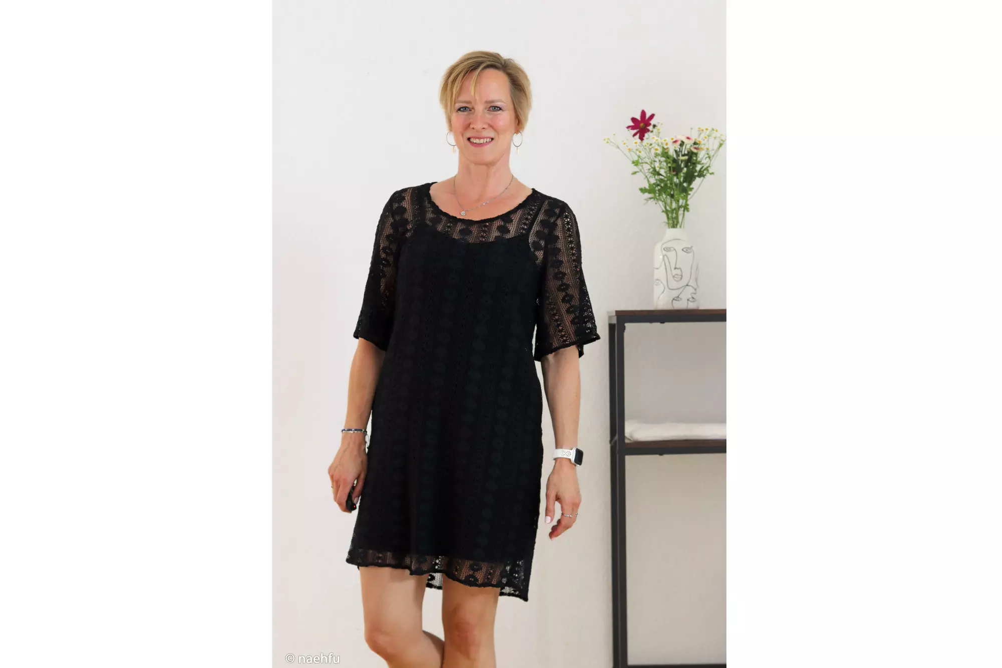 Baumwollstoff mit Blüten Spitze in schwarz und weiß - Öko Tex 100 – Bild 7