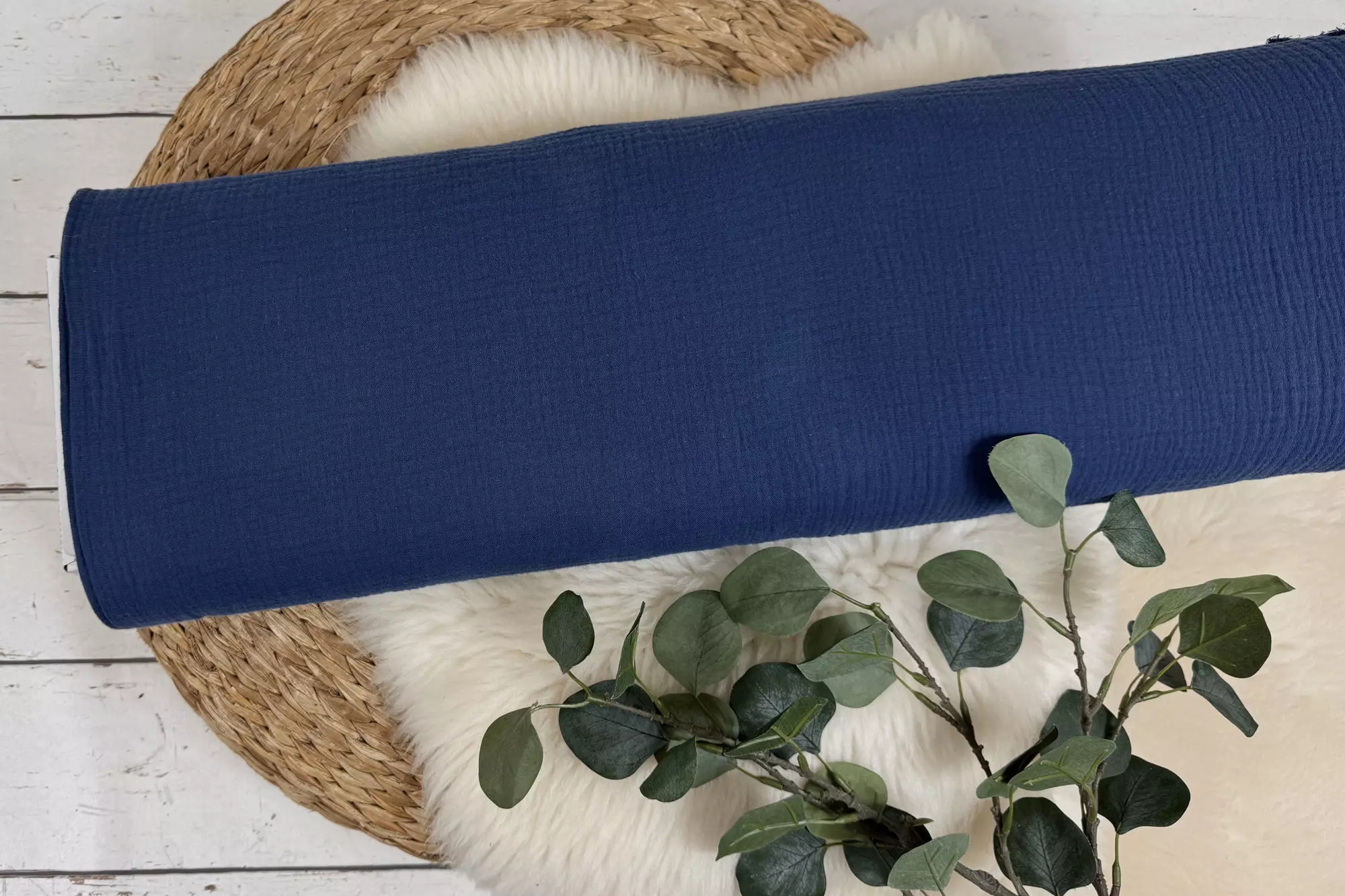 Musselin Stoff in uni Farbe admiralblau