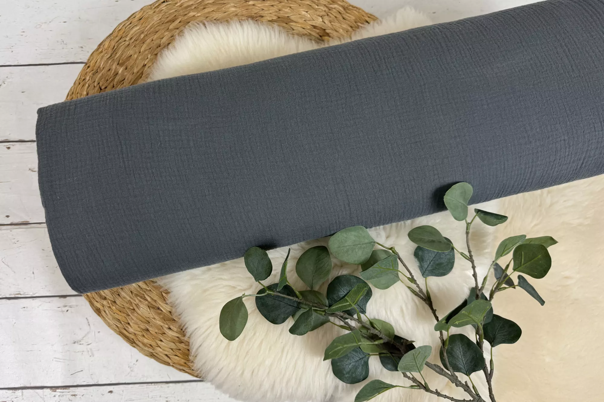 Musselin Stoff in uni Farbe dunkelgrau