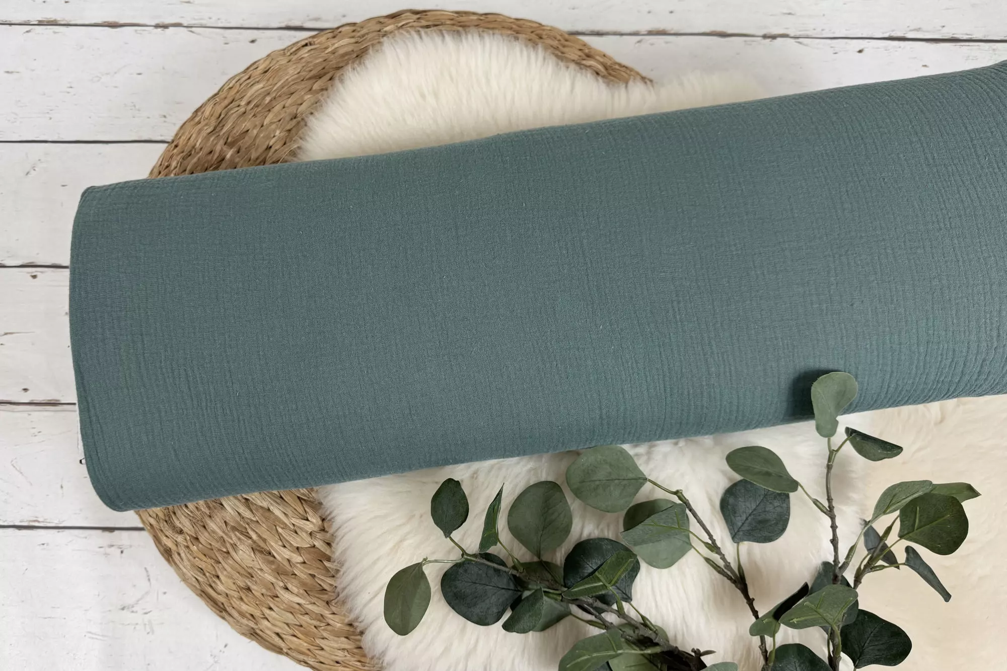 Musselin Stoff in uni Farbe dunkelmint