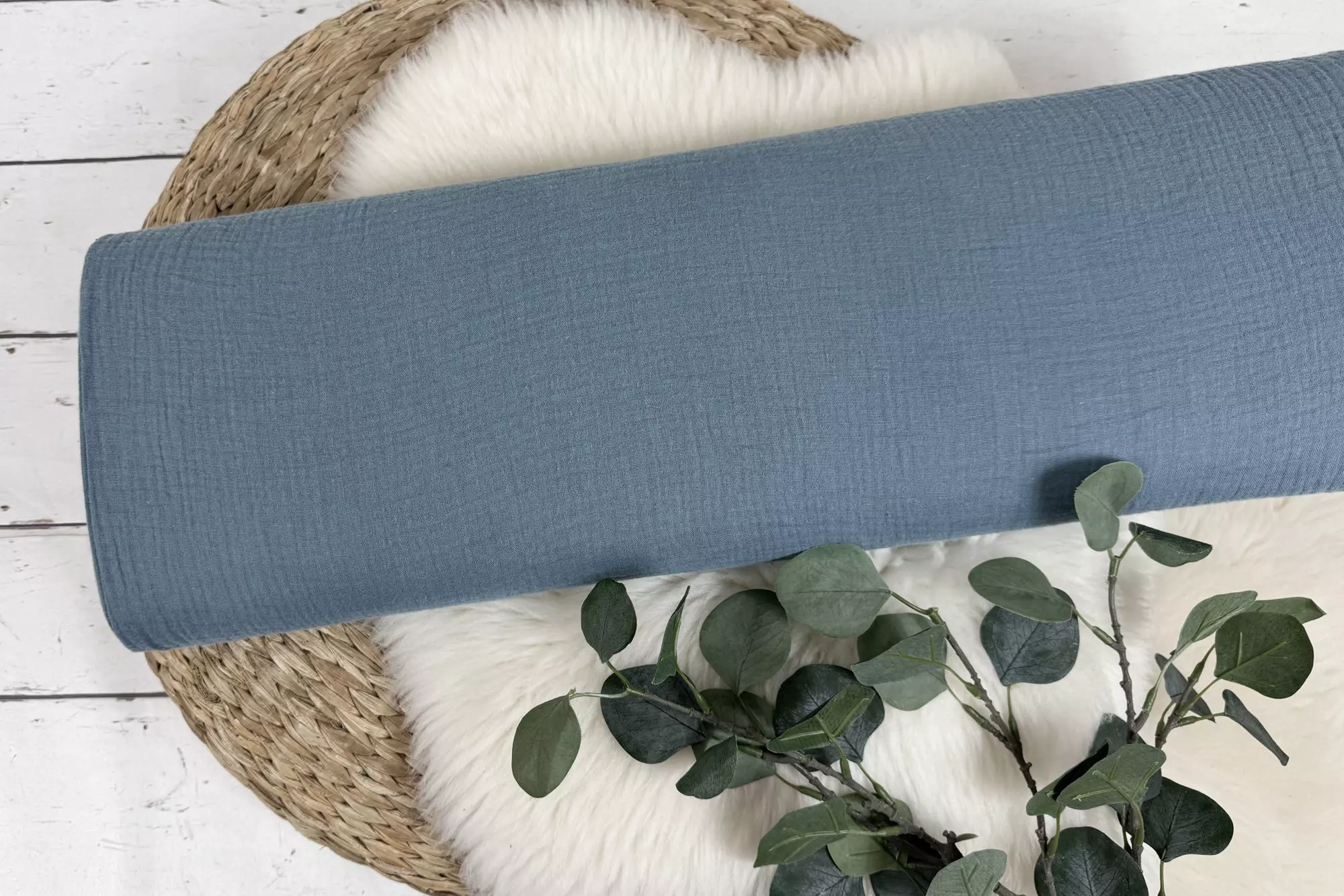 Musselin Stoff in uni Farbe petrolblau