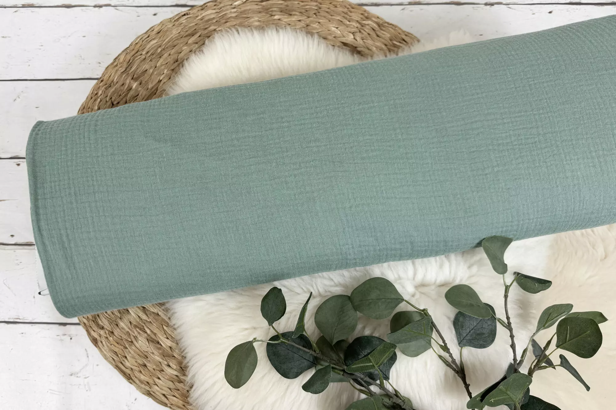 Musselin Stoff in uni Farbe rauchiges mint
