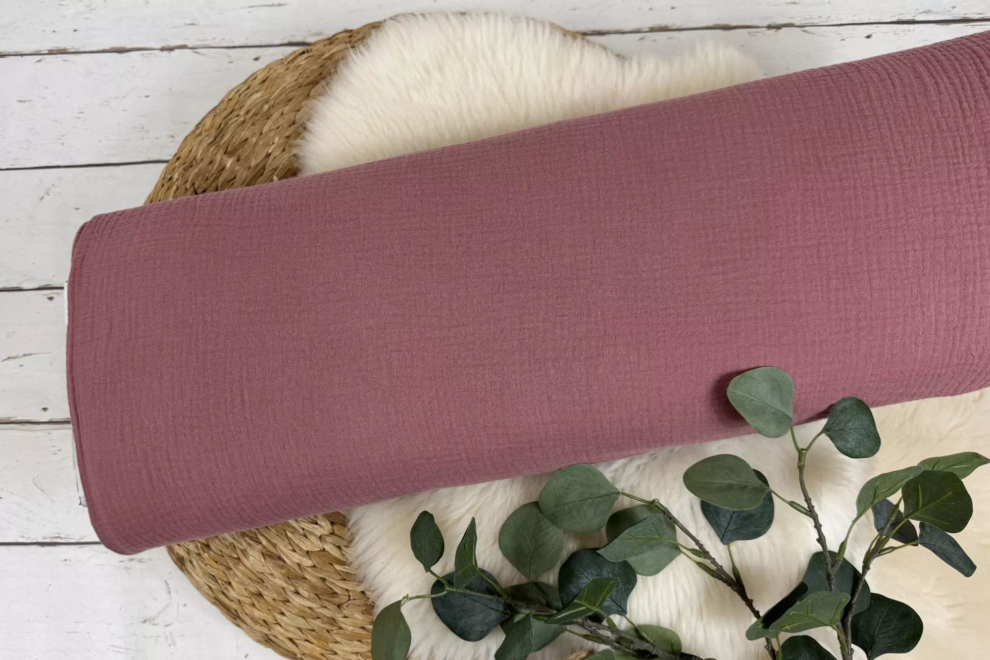 Musselin Stoff in uni Farbe rosenholz