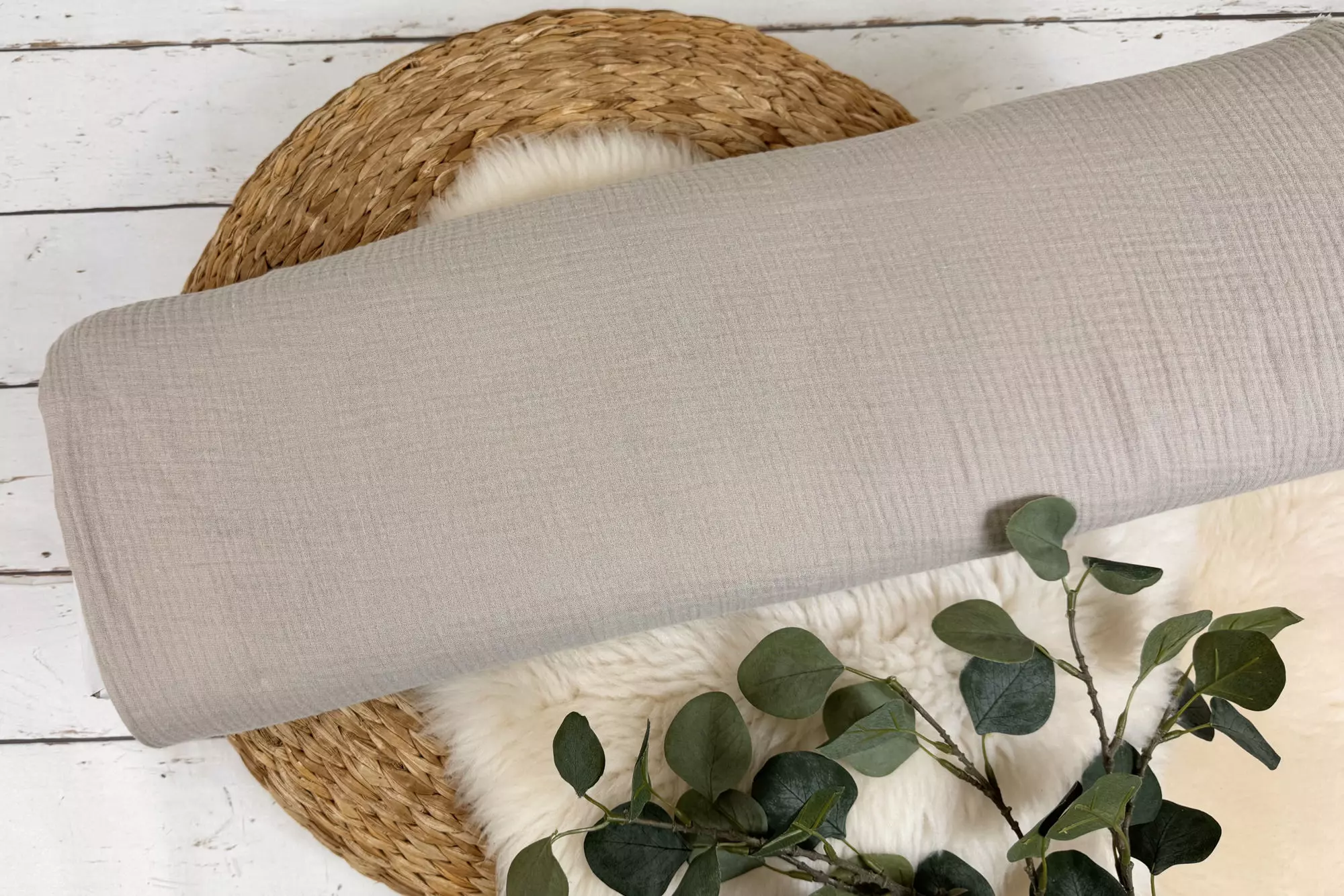Musselin Stoff in uni Farbe sand