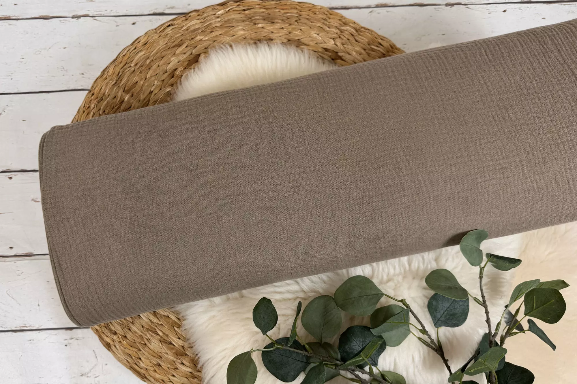 Musselin Stoff in uni Farbe taupe