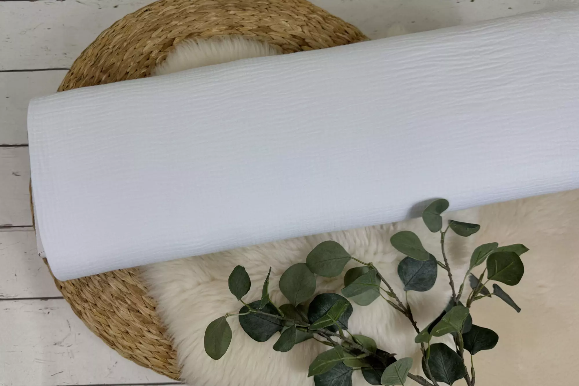 Musselin Stoff in uni Farbe weiss