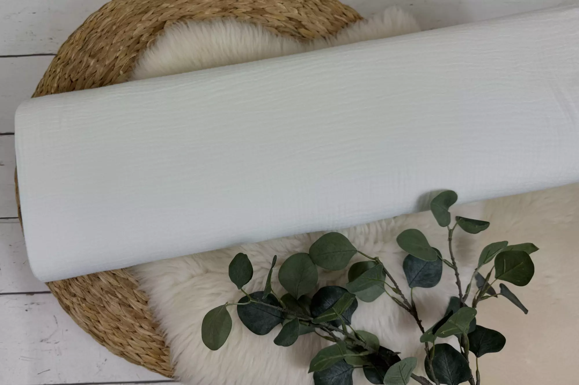 Musselin Stoff in uni Farbe wollweiss