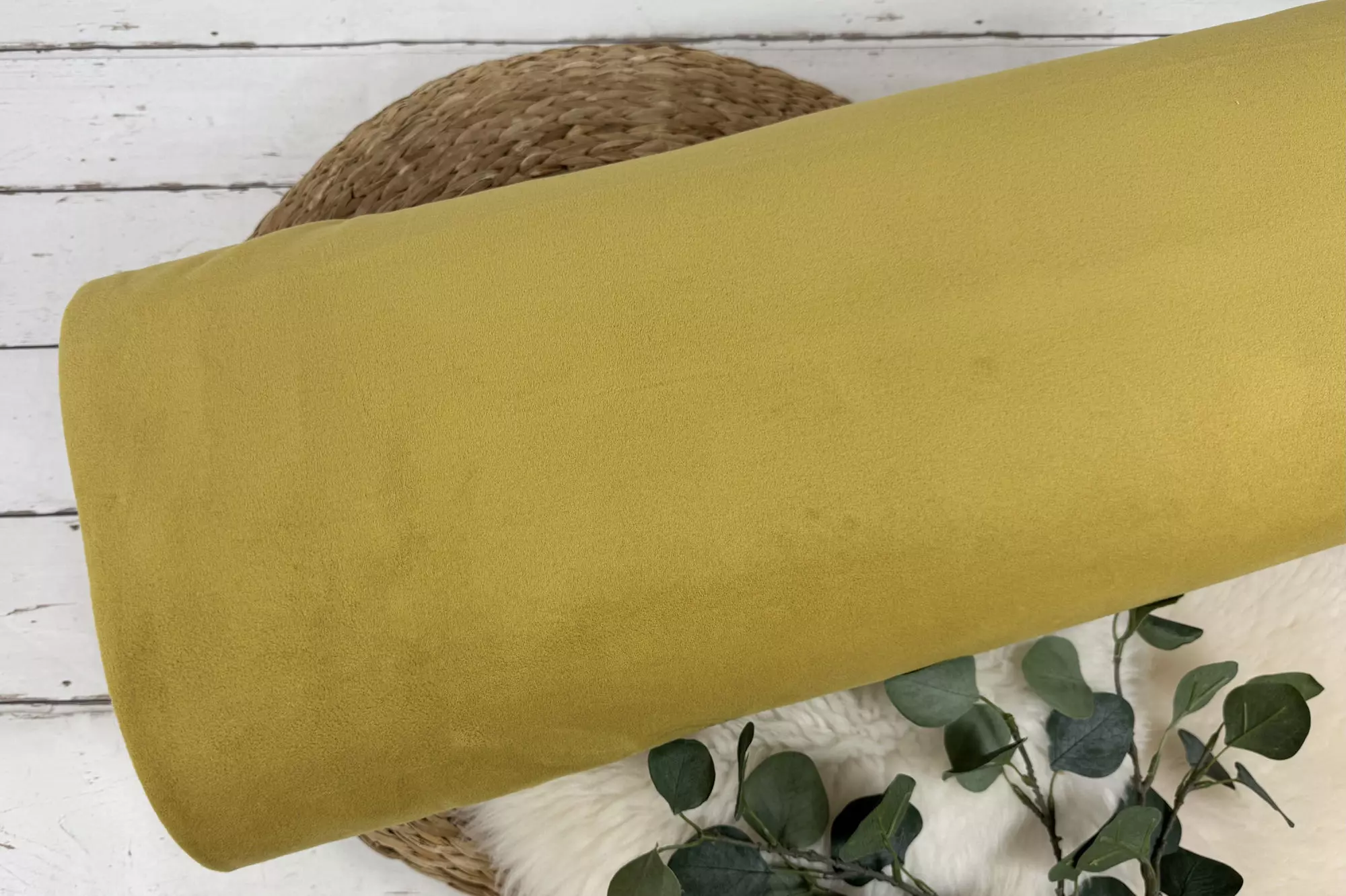 Kuschelweicher Baumwollfleece Stoff in der Uni Farbe senfgelb