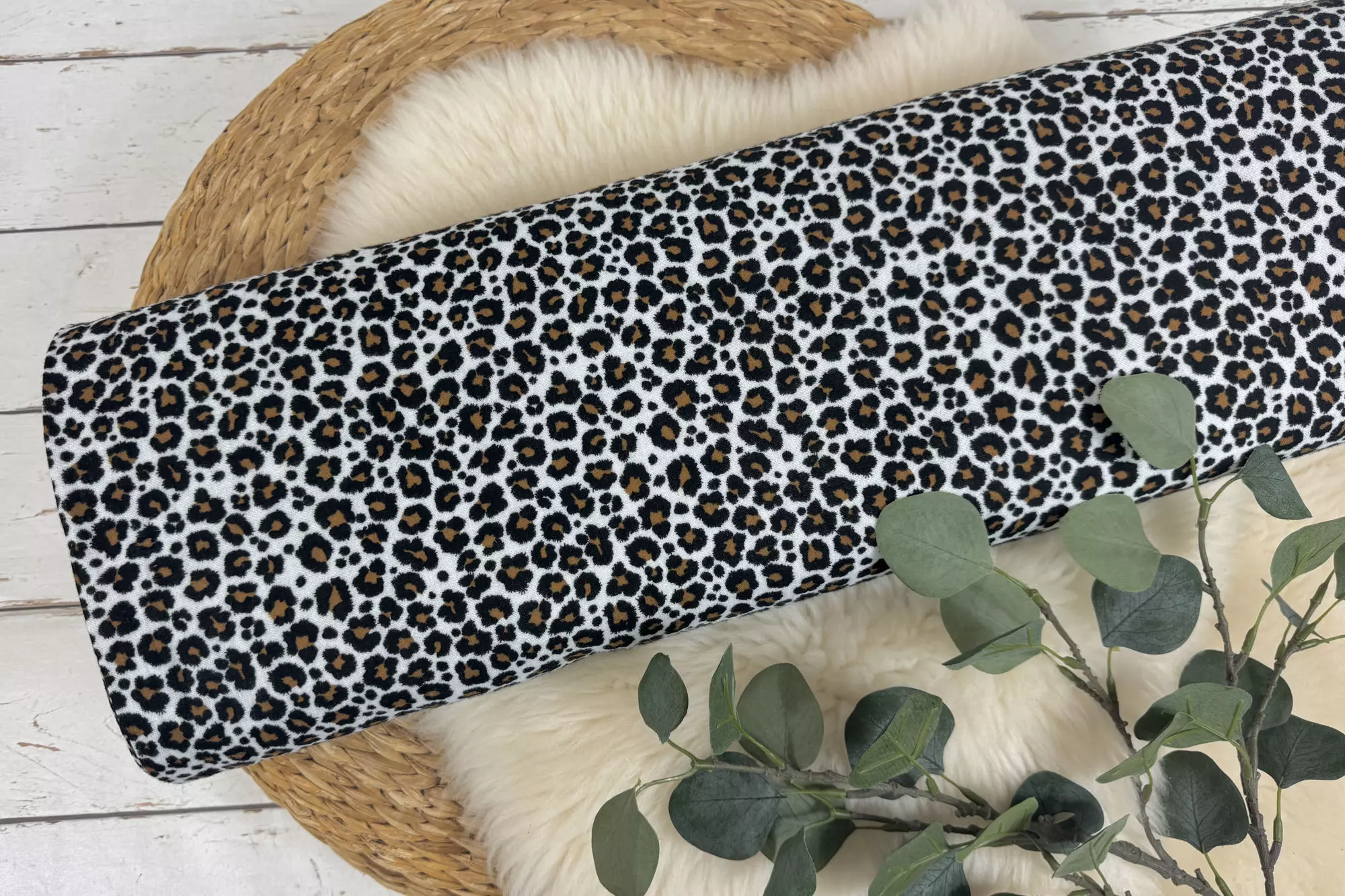 Musselin Stoff - Leoprint Muster, Animalprint ecru - Öko-tex-100, Double Gauze – Bild 2