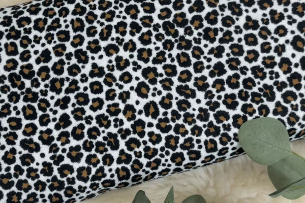 Musselin Stoff - Leoprint Muster, Animalprint ecru - Öko-tex-100, Double Gauze