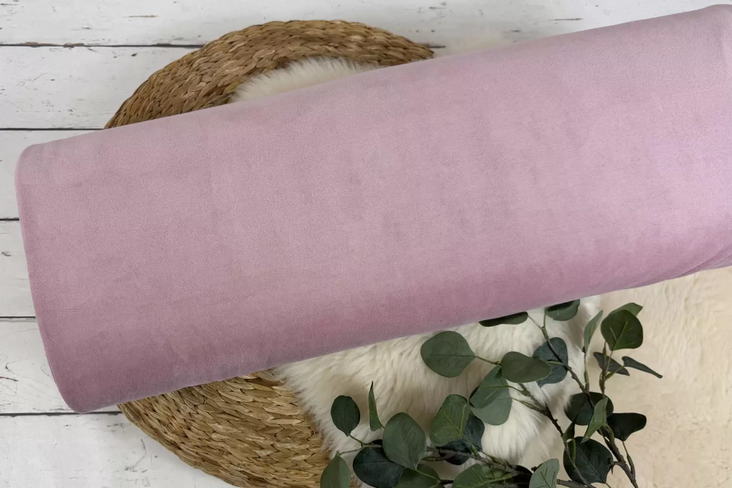 Nicki Velours Stoff in Uni Farbe altrosa
