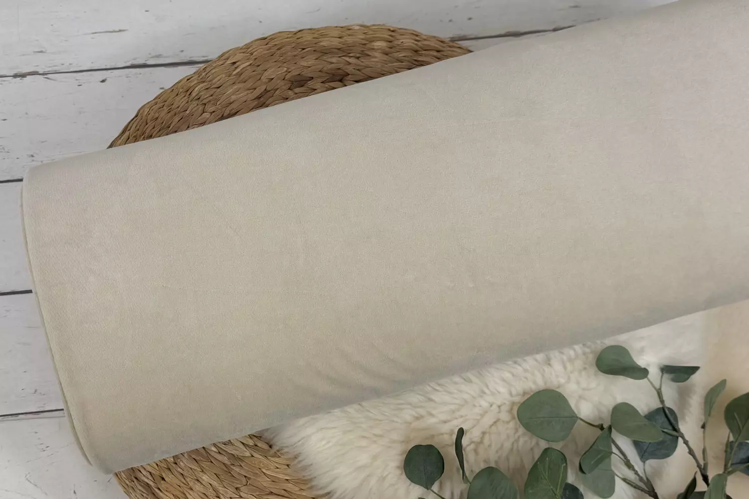 Nicki Velours Stoff in Uni Farbe beige