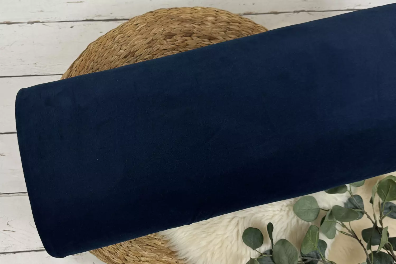 Nicki Velours Stoff in Uni Farbe blau