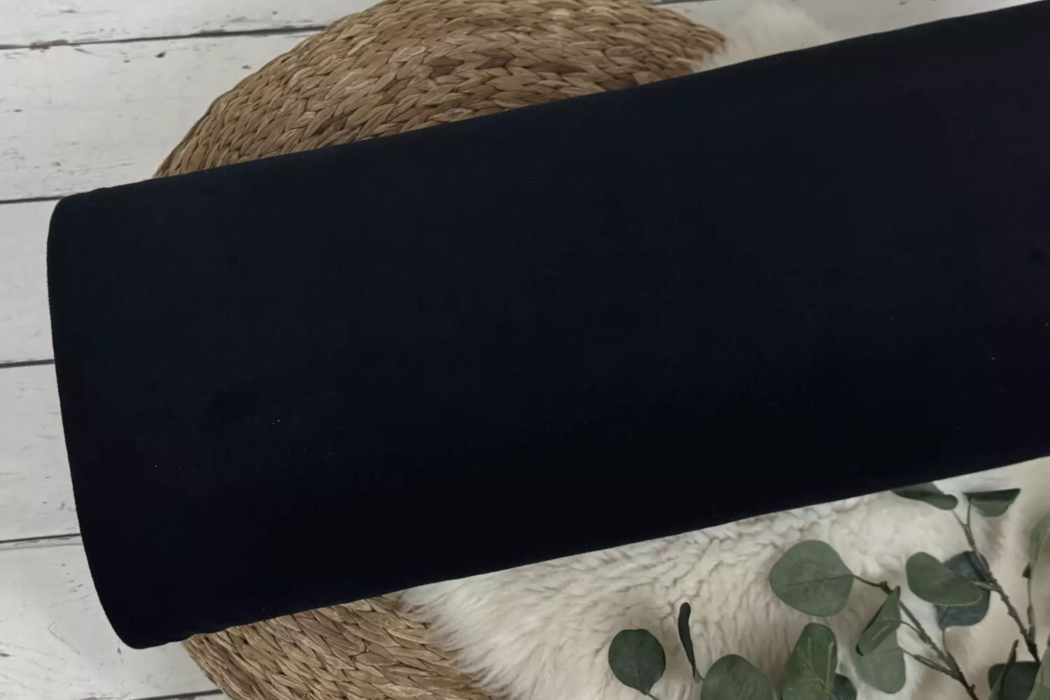 Nicki Velours Stoff in Uni Farbe schwarz